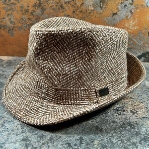 Vintage OLE Fedora Adult Mens OSFM Ivory & Tan Wool Textured Tweed Hat EUC